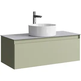 ПОДВЕСНАЯ ТУМБА AQWELLA С ОДНИМ ЯЩИКОМ 100 СМ, ЗЕЛЕНЫЙ ШАЛФЕЙ СО СТОЛЕШНИЦЕЙ СЕРЫЙ КАМЕНЬ И НАКЛАДНЫМ УМЫВАЛЬНИКОМ 