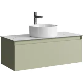 ПОДВЕСНАЯ ТУМБА AQWELLA С ОДНИМ ЯЩИКОМ 100 СМ, ЗЕЛЕНЫЙ ШАЛФЕЙ СО СТОЛЕШНИЦЕЙ МРАМОР БЕЛЫЙ И НАКЛАДНЫМ УМЫВАЛЬНИКОМ 