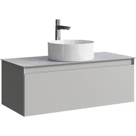 ПОДВЕСНАЯ ТУМБА AQWELLA С ОДНИМ ЯЩИКОМ 100 СМ, СЕРЫЙ ТУМАН СО СТОЛЕШНИЦЕЙ СЕРЫЙ КАМЕНЬ И НАКЛАДНЫМ УМЫВАЛЬНИКОМ 