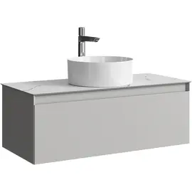 ПОДВЕСНАЯ ТУМБА AQWELLA С ОДНИМ ЯЩИКОМ 100 СМ, СЕРЫЙ ТУМАН СО СТОЛЕШНИЦЕЙ МРАМОР БЕЛЫЙ И НАКЛАДНЫМ УМЫВАЛЬНИКОМ 