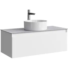 ПОДВЕСНАЯ ТУМБА AQWELLA С ОДНИМ ЯЩИКОМ 100 СМ, БЕЛЫЙ СО СТОЛЕШНИЦЕЙ СЕРЫЙ КАМЕНЬ И НАКЛАДНЫМ УМЫВАЛЬНИКОМ 