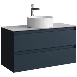 ПОДВЕСНАЯ ТУМБА AQWELLA С ДВУМЯ ЯЩИКАМИ 100 СМ, СЕРЫЙ СО СТОЛЕШНИЦЕЙ СЕРЫЙ КАМЕНЬ И НАКЛАДНЫМ УМЫВАЛЬНИКОМ 