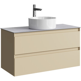 ПОДВЕСНАЯ ТУМБА AQWELLA С ДВУМЯ ЯЩИКАМИ 100 СМ, МОРСКАЯ ДЮНА СО СТОЛЕШНИЦЕЙ СЕРЫЙ КАМЕНЬ И НАКЛАДНЫМ УМЫВАЛЬНИКОМ 