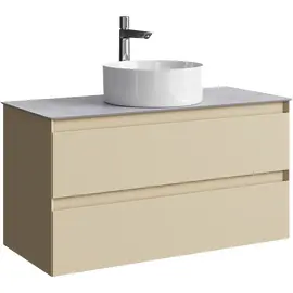 ПОДВЕСНАЯ ТУМБА AQWELLA С ДВУМЯ ЯЩИКАМИ 100 СМ, МОРСКАЯ ДЮНА СО СТОЛЕШНИЦЕЙ СЕРЫЙ КАМЕНЬ И НАКЛАДНЫМ УМЫВАЛЬНИКОМ 