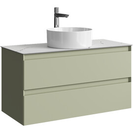 ПОДВЕСНАЯ ТУМБА AQWELLA С ДВУМЯ ЯЩИКАМИ 100 СМ, ЗЕЛЕНЫЙ ШАЛФЕЙ СО СТОЛЕШНИЦЕЙ МРАМОР БЕЛЫЙ И НАКЛАДНЫМ УМЫВАЛЬНИКОМ 