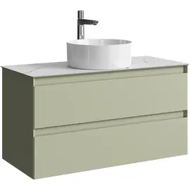 ПОДВЕСНАЯ ТУМБА AQWELLA С ДВУМЯ ЯЩИКАМИ 100 СМ, ЗЕЛЕНЫЙ ШАЛФЕЙ СО СТОЛЕШНИЦЕЙ МРАМОР БЕЛЫЙ И НАКЛАДНЫМ УМЫВАЛЬНИКОМ 