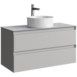 ПОДВЕСНАЯ ТУМБА AQWELLA С ДВУМЯ ЯЩИКАМИ 100 СМ, СЕРЫЙ ТУМАН СО СТОЛЕШНИЦЕЙ СЕРЫЙ КАМЕНЬ И НАКЛАДНЫМ УМЫВАЛЬНИКОМ 