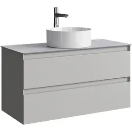 ПОДВЕСНАЯ ТУМБА AQWELLA С ДВУМЯ ЯЩИКАМИ 100 СМ, СЕРЫЙ ТУМАН СО СТОЛЕШНИЦЕЙ СЕРЫЙ КАМЕНЬ И НАКЛАДНЫМ УМЫВАЛЬНИКОМ 