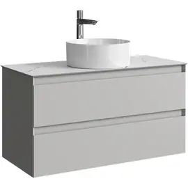 ПОДВЕСНАЯ ТУМБА AQWELLA С ДВУМЯ ЯЩИКАМИ 100 СМ, СЕРЫЙ ТУМАН СО СТОЛЕШНИЦЕЙ МРАМОР БЕЛЫЙ И НАКЛАДНЫМ УМЫВАЛЬНИКОМ 