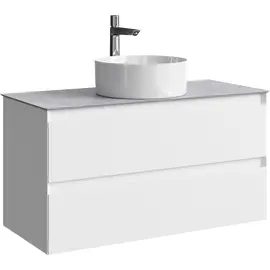 ПОДВЕСНАЯ ТУМБА AQWELLA С ДВУМЯ ЯЩИКАМИ 100 СМ, БЕЛЫЙ СО СТОЛЕШНИЦЕЙ СЕРЫЙ КАМЕНЬ И НАКЛАДНЫМ УМЫВАЛЬНИКОМ 