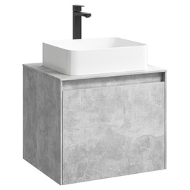 ПОДВЕСНАЯ ТУМБА AQWELLA 60 СМ С ДВУМЯ ЯЩИКАМИ, БЕТОН СВЕТЛЫЙ, С УМЫВАЛЬНИКОМ