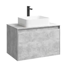 ПОДВЕСНАЯ ТУМБА AQWELLA 80 СМ С ДВУМЯ ЯЩИКАМИ, БЕТОН СВЕТЛЫЙ, С УМЫВАЛЬНИКОМ