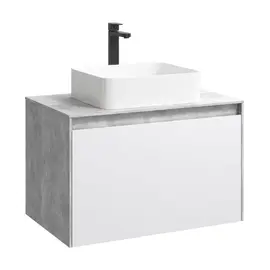 ПОДВЕСНАЯ ТУМБА AQWELLA 80 СМ С ДВУМЯ ЯЩИКАМИ, БЕТОН СВЕТЛЫЙ/БЕЛЫЙ, С УМЫВАЛЬНИКОМ