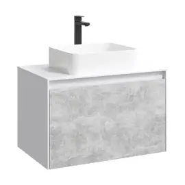 ПОДВЕСНАЯ ТУМБА AQWELLA 80 СМ С ДВУМЯ ЯЩИКАМИ, БЕЛЫЙ/БЕТОН СВЕТЛЫЙ, С УМЫВАЛЬНИКОМ