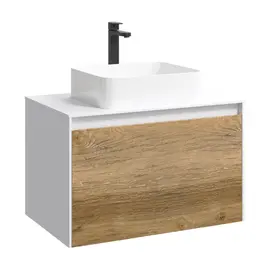 ПОДВЕСНАЯ ТУМБА AQWELLA 80 СМ С ДВУМЯ ЯЩИКАМИ, БЕЛЫЙ/ДУБ БАЛТИЙСКИЙ, С УМЫВАЛЬНИКОМ