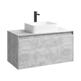 ПОДВЕСНАЯ ТУМБА AQWELLA 100 СМ С ДВУМЯ ЯЩИКАМИ, БЕТОН СВЕТЛЫЙ, С УМЫВАЛЬНИКОМ