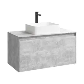 ПОДВЕСНАЯ ТУМБА AQWELLA 100 СМ С ДВУМЯ ЯЩИКАМИ, БЕТОН СВЕТЛЫЙ, С УМЫВАЛЬНИКОМ