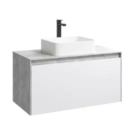 ПОДВЕСНАЯ ТУМБА AQWELLA 100 СМ С ДВУМЯ ЯЩИКАМИ, БЕТОН СВЕТЛЫЙ/БЕЛЫЙ, С УМЫВАЛЬНИКОМ
