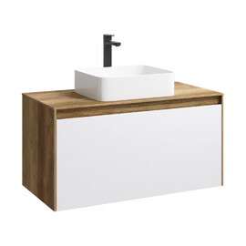 ПОДВЕСНАЯ ТУМБА AQWELLA 100 СМ С ДВУМЯ ЯЩИКАМИ, ДУБ БАЛТИЙСКИЙ/БЕЛЫЙ, С УМЫВАЛЬНИКОМ