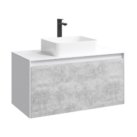 ПОДВЕСНАЯ ТУМБА AQWELLA 100 СМ С ДВУМЯ ЯЩИКАМИ, БЕЛЫЙ/БЕТОН СВЕТЛЫЙ, С УМЫВАЛЬНИКОМ