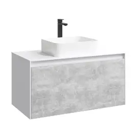 ПОДВЕСНАЯ ТУМБА AQWELLA 100 СМ С ДВУМЯ ЯЩИКАМИ, БЕЛЫЙ/БЕТОН СВЕТЛЫЙ, С УМЫВАЛЬНИКОМ