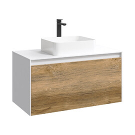 ПОДВЕСНАЯ ТУМБА AQWELLA 100 СМ С ДВУМЯ ЯЩИКАМИ, БЕЛЫЙ/ДУБ БАЛТИЙСКИЙ, С УМЫВАЛЬНИКОМ