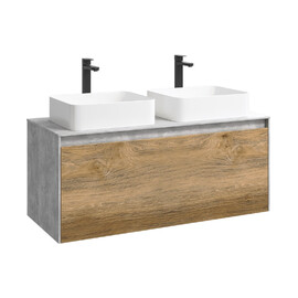 ПОДВЕСНАЯ ТУМБА AQWELLA 120 СМ С ДВУМЯ ЯЩИКАМИ, БЕТОН СВЕТЛЫЙ/ДУБ БАЛТИЙСКИЙ, С УМЫВАЛЬНИКОМ