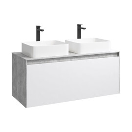 ПОДВЕСНАЯ ТУМБА AQWELLA 120 СМ С ДВУМЯ ЯЩИКАМИ, БЕТОН СВЕТЛЫЙ/БЕЛЫЙ, С УМЫВАЛЬНИКОМ