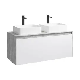 ПОДВЕСНАЯ ТУМБА AQWELLA 120 СМ С ДВУМЯ ЯЩИКАМИ, БЕТОН СВЕТЛЫЙ/БЕЛЫЙ, С УМЫВАЛЬНИКОМ