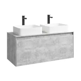 ПОДВЕСНАЯ ТУМБА AQWELLA 120 СМ С ДВУМЯ ЯЩИКАМИ, БЕТОН СВЕТЛЫЙ, С УМЫВАЛЬНИКОМ