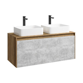 ПОДВЕСНАЯ ТУМБА AQWELLA 120 СМ С ДВУМЯ ЯЩИКАМИ, ДУБ БАЛТИЙСКИЙ/БЕТОН СВЕТЛЫЙ, С УМЫВАЛЬНИКОМ