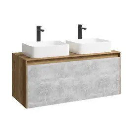 ПОДВЕСНАЯ ТУМБА AQWELLA 120 СМ С ДВУМЯ ЯЩИКАМИ, ДУБ БАЛТИЙСКИЙ/БЕТОН СВЕТЛЫЙ, С УМЫВАЛЬНИКОМ