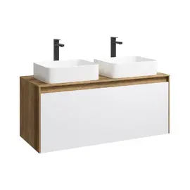 ПОДВЕСНАЯ ТУМБА AQWELLA 120 СМ С ДВУМЯ ЯЩИКАМИ, ДУБ БАЛТИЙСКИЙ/БЕЛЫЙ, С УМЫВАЛЬНИКОМ