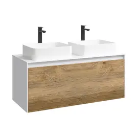 ПОДВЕСНАЯ ТУМБА AQWELLA 120 СМ С ДВУМЯ ЯЩИКАМИ, БЕЛЫЙ/ДУБ БАЛТИЙСКИЙ, С УМЫВАЛЬНИКОМ