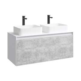 ПОДВЕСНАЯ ТУМБА AQWELLA 120 СМ С ДВУМЯ ЯЩИКАМИ, БЕЛЫЙ/БЕТОН СВЕТЛЫЙ, С УМЫВАЛЬНИКОМ