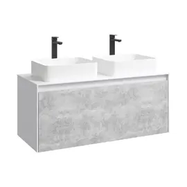 ПОДВЕСНАЯ ТУМБА AQWELLA 120 СМ С ДВУМЯ ЯЩИКАМИ, БЕЛЫЙ/БЕТОН СВЕТЛЫЙ, С УМЫВАЛЬНИКОМ