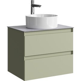 ПОДВЕСНАЯ ТУМБА AQWELLA С ДВУМЯ ЯЩИКАМИ 65  СМ, ЗЕЛЕНЫЙ ШАЛФЕЙ СО СТОЛЕШНИЦЕЙ СЕРЫЙ КАМЕНЬ И НАКЛАДНЫМ УМЫВАЛЬНИКОМ 