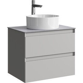 ПОДВЕСНАЯ ТУМБА AQWELLA С ДВУМЯ ЯЩИКАМИ 65 СМ, СЕРЫЙ ТУМАН СО СТОЛЕШНИЦЕЙ СЕРЫЙ КАМЕНЬ И НАКЛАДНЫМ УМЫВАЛЬНИКОМ 