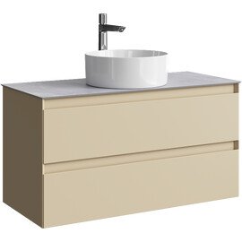 ПОДВЕСНАЯ ТУМБА AQWELLA С ДВУМЯ ЯЩИКАМИ 100 СМ, МОРСКАЯ ДЮНА СО СТОЛЕШНИЦЕЙ СЕРЫЙ КАМЕНЬ И НАКЛАДНЫМ УМЫВАЛЬНИКОМ 