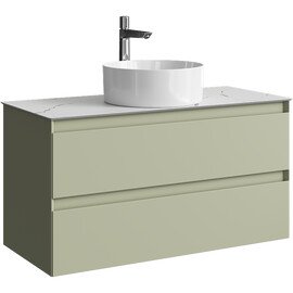 ПОДВЕСНАЯ ТУМБА AQWELLA С ДВУМЯ ЯЩИКАМИ 100 СМ, ЗЕЛЕНЫЙ ШАЛФЕЙ СО СТОЛЕШНИЦЕЙ МРАМОР БЕЛЫЙ И НАКЛАДНЫМ УМЫВАЛЬНИКОМ 