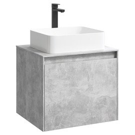 ПОДВЕСНАЯ ТУМБА AQWELLA 60 СМ С ДВУМЯ ЯЩИКАМИ, БЕТОН СВЕТЛЫЙ, С УМЫВАЛЬНИКОМ