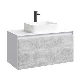 ПОДВЕСНАЯ ТУМБА AQWELLA 100 СМ С ДВУМЯ ЯЩИКАМИ, БЕЛЫЙ/БЕТОН СВЕТЛЫЙ, С УМЫВАЛЬНИКОМ