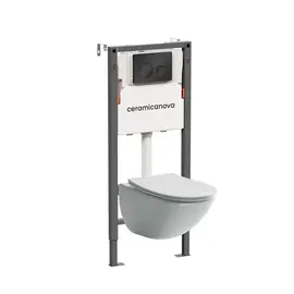 КОМПЛЕКТ ПОДВЕСНОЙ УНИТАЗ CERAMICANOVA MONO RIMLESS + СИСТЕМА ИНСТАЛЛЯЦИИ BALANCE КНОПКА CIRCLE, ЧЕРНЫЙ МАТОВЫЙ
