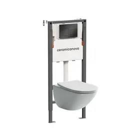 КОМПЛЕКТ ПОДВЕСНОЙ УНИТАЗ CERAMICANOVA MONO RIMLESS + СИСТЕМА ИНСТАЛЛЯЦИИ BALANCE КНОПКА SQUARE, ЧЕРНЫЙ МАТОВЫЙ