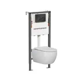 КОМПЛЕКТ ПОДВЕСНОЙ УНИТАЗ CERAMICANOVA PLAY RIMLESS + СИСТЕМА ИНСТАЛЛЯЦИИ BALANCE КНОПКА CIRCLE, ЧЕРНЫЙ МАТОВЫЙ