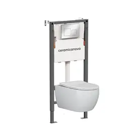 КОМПЛЕКТ ПОДВЕСНОЙ УНИТАЗ CERAMICANOVA PLAY RIMLESS + СИСТЕМА ИНСТАЛЛЯЦИИ BALANCE КНОПКА SQUARE, ХРОМ ГЛЯНЦЕВЫЙ