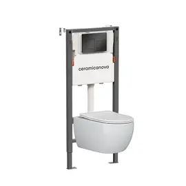 КОМПЛЕКТ ПОДВЕСНОЙ УНИТАЗ CERAMICANOVA PLAY RIMLESS + СИСТЕМА ИНСТАЛЛЯЦИИ BALANCE КНОПКА SQUARE, ЧЕРНЫЙ МАТОВЫЙ