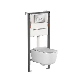 КОМПЛЕКТ ПОДВЕСНОЙ УНИТАЗ CERAMICANOVA NEW DAY RIMLESS + СИСТЕМА ИНСТАЛЛЯЦИИ BALANCE КНОПКА CIRCLE, ХРОМ ГЛЯНЦЕВЫЙ