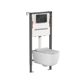 КОМПЛЕКТ ПОДВЕСНОЙ УНИТАЗ CERAMICANOVA NEW DAY RIMLESS + СИСТЕМА ИНСТАЛЛЯЦИИ BALANCE КНОПКА CIRCLE, ЧЕРНЫЙ МАТОВЫЙ