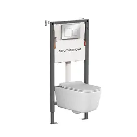 КОМПЛЕКТ ПОДВЕСНОЙ УНИТАЗ CERAMICANOVA NEW DAY RIMLESS + СИСТЕМА ИНСТАЛЛЯЦИИ BALANCE КНОПКА SQUARE, ХРОМ ГЛЯНЦЕВЫЙ
